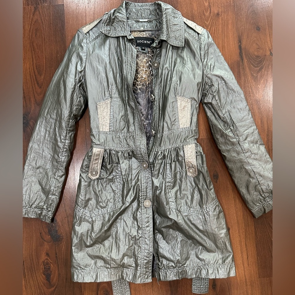 Societa Rare Vintage Women’s Metallic Coat with Leather Garn. Size 38, Italy Y2K - Picture 1 of 14